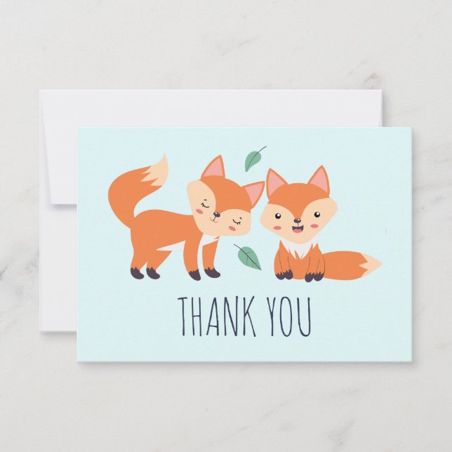 Cute Orange Foxes Graphic Illustration Thank You Card (Front)