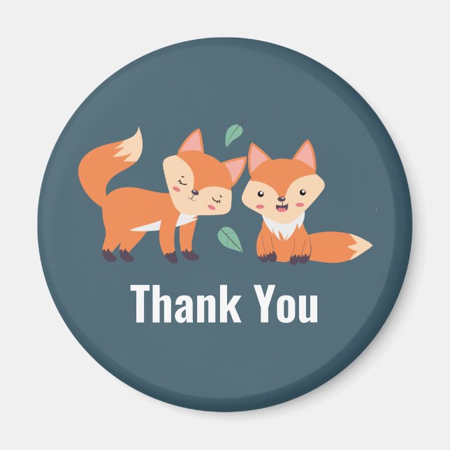 Cute Orange Foxes Graphic Illustration Thank You Magnet (Front)