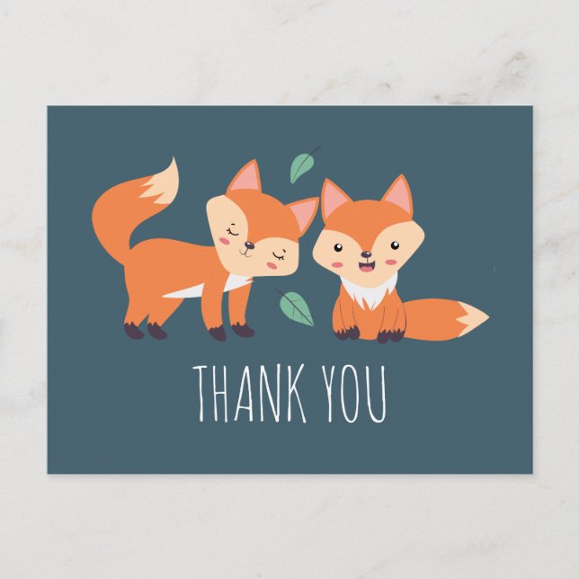 Cute Orange Foxes Graphic Illustration Thank You Postcard (Front)