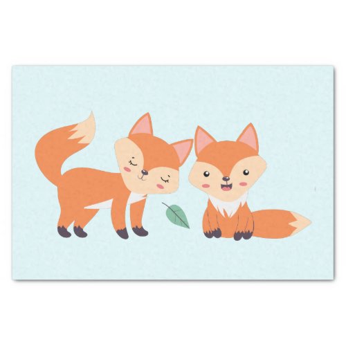 Cute Orange Foxes Graphic Illustration Tissue Paper