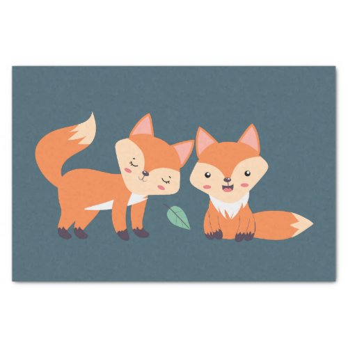 Cute Orange Foxes Graphic Illustration Tissue Paper