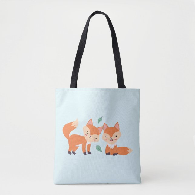 Cute Orange Foxes Graphic Illustration Tote Bag (Front)