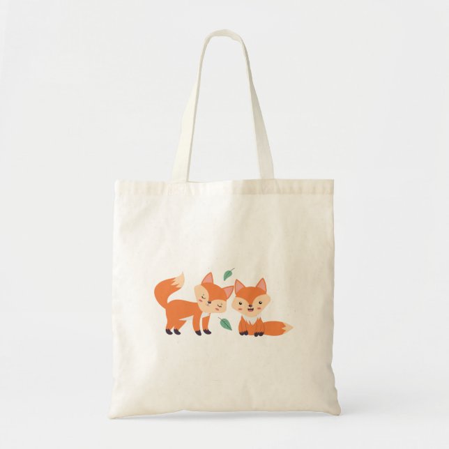Cute Orange Foxes Graphic Illustration Tote Bag (Front)