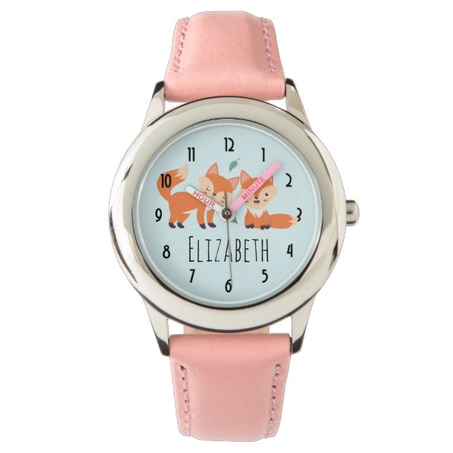 Cute Orange Foxes Graphic Illustration Watch (Front)