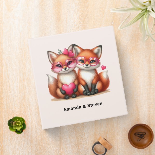 Cute Orange Foxes in Love 3 Ring Binder (In Situ)