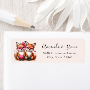 Cute Orange Foxes in Love Address Label