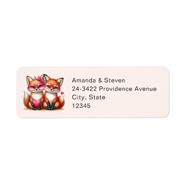Cute Orange Foxes in Love Address Label (Front)