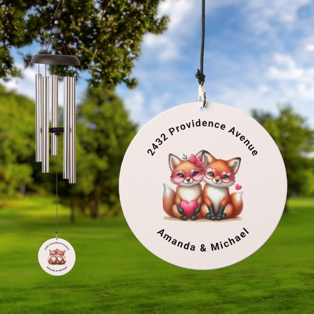 Cute Orange Foxes in Love Address Wind Chime (Outdoor)