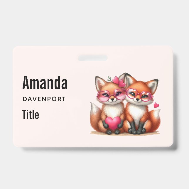 Cute Orange Foxes in Love Badge (Front)