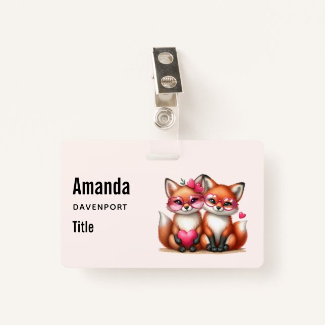 Cute Orange Foxes in Love Badge (Front with Clip)