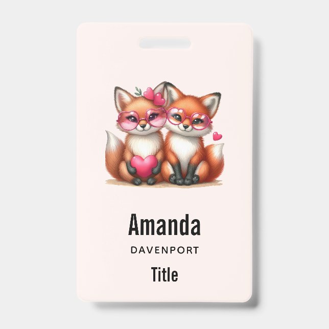 Cute Orange Foxes in Love Badge (Front)