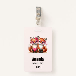 Cute Orange Foxes in Love Badge