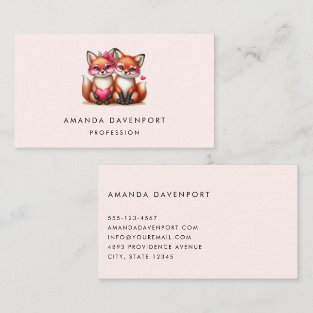  Cute Orange Foxes in Love Business Card (Front/Back)