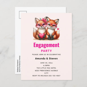 Cute Orange Foxes in Love Engagement Invitation Postcard