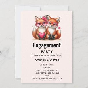 Cute Orange Foxes in Love Engagement Party Invitation
