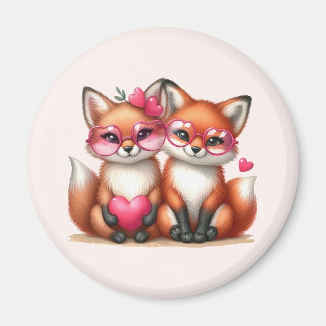 Cute Orange Foxes in Love Magnet (Front)