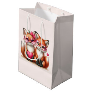 Cute Orange Foxes in Love Medium Gift Bag