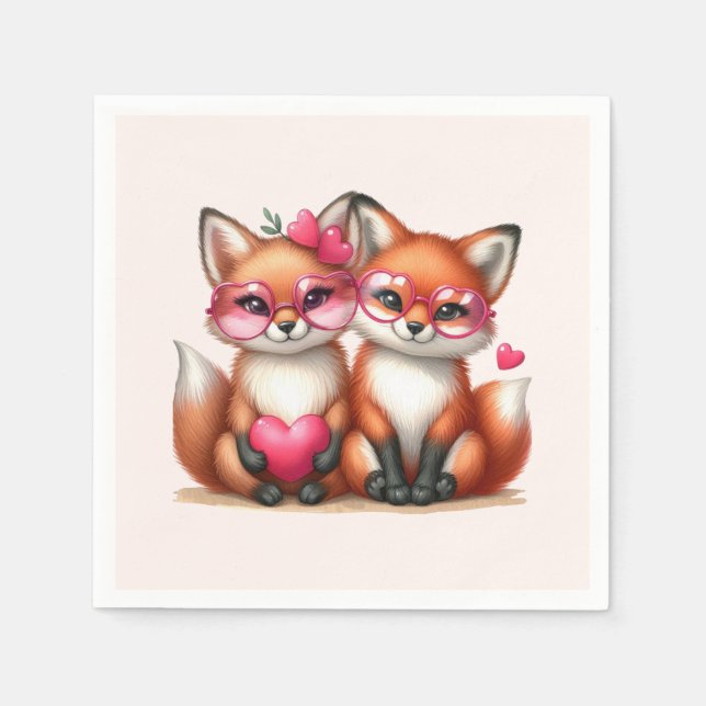 Cute Orange Foxes in Love Napkins (Front)