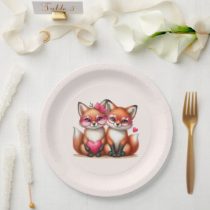 Cute Orange Foxes in Love Paper Plates