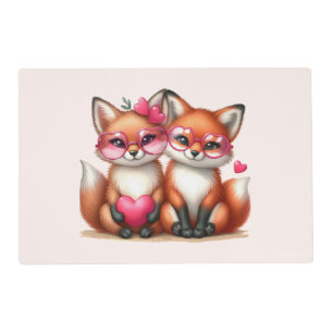 Cute Orange Foxes in Love Placemat
