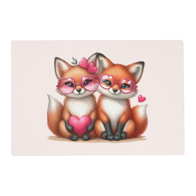 Cute Orange Foxes in Love Placemat (Front)