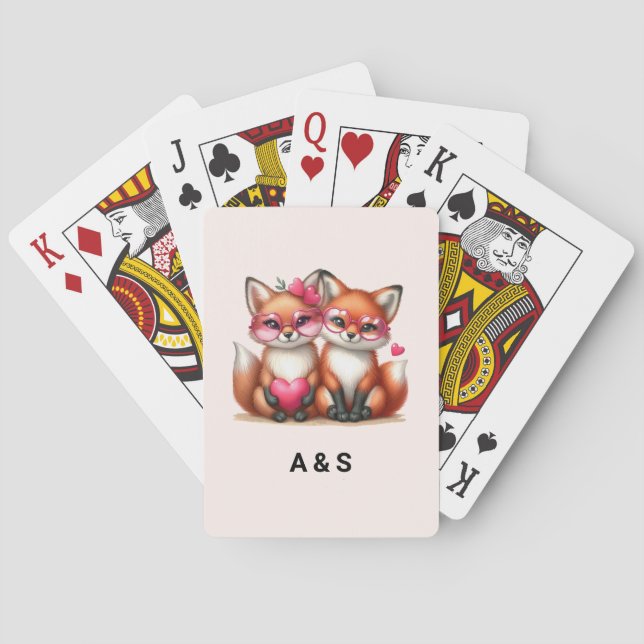 Cute Orange Foxes in Love Poker Cards (Back)