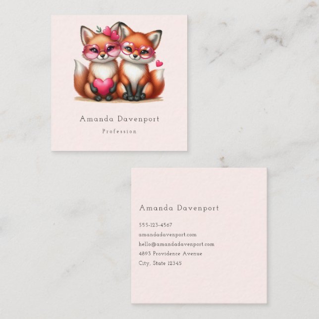 Cute Orange Foxes in Love Square Business Card (Front/Back)