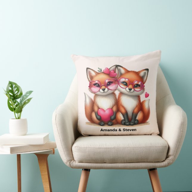 Cute Orange Foxes in Love Throw Pillow (Chair)