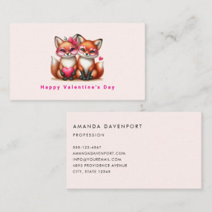 Cute Orange Foxes in Love Valentine's Day Business Card