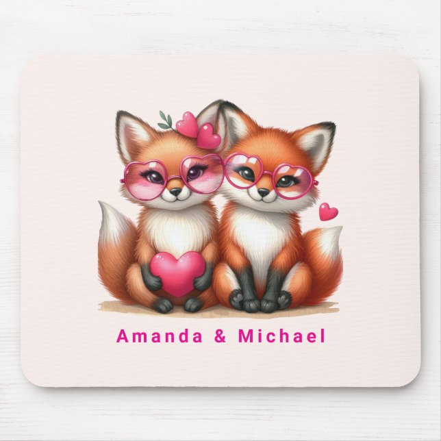 Cute Orange Foxes in Love Valentine's Day Mouse Pad (Front)