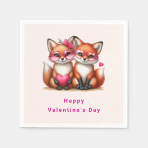 Cute Orange Foxes in Love Valentine's Day Napkins