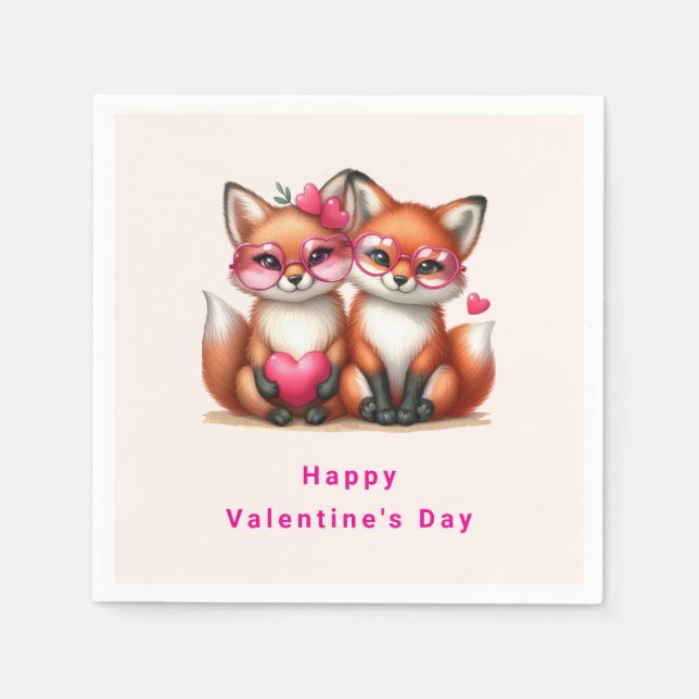 Cute Orange Foxes in Love Valentine's Day Napkins (Front)