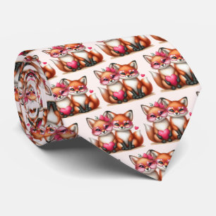 Cute Orange Foxes in Love Valentine's Day Pattern Neck Tie