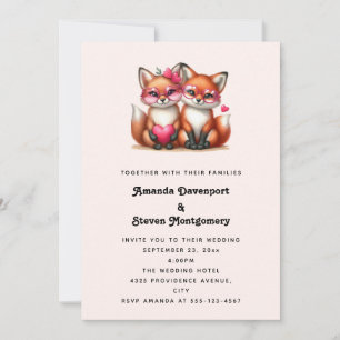 Cute Orange Foxes in Love Wedding Invitation