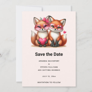 Cute Orange Foxes in Love Wedding Save The Date