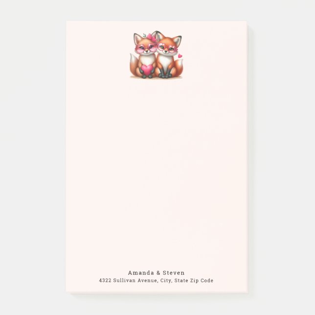 Cute Orange Foxes in Love with Address Post-it Notes (Front)