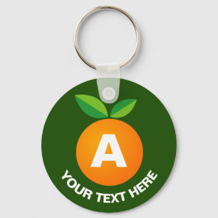 Cute orange fruit custom monogram button keychains