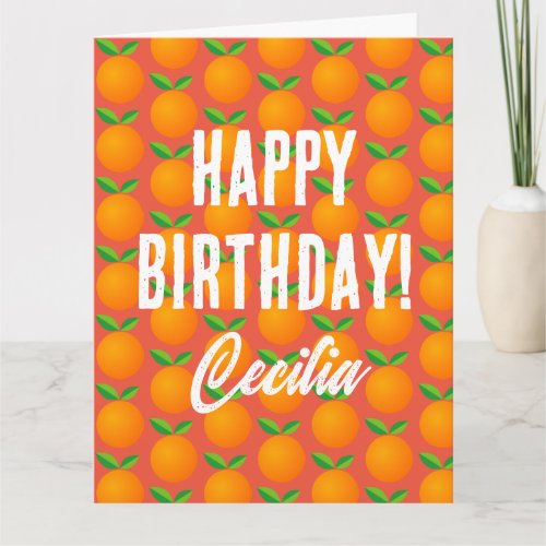 Cute orange fruit pattern custom Birthday card