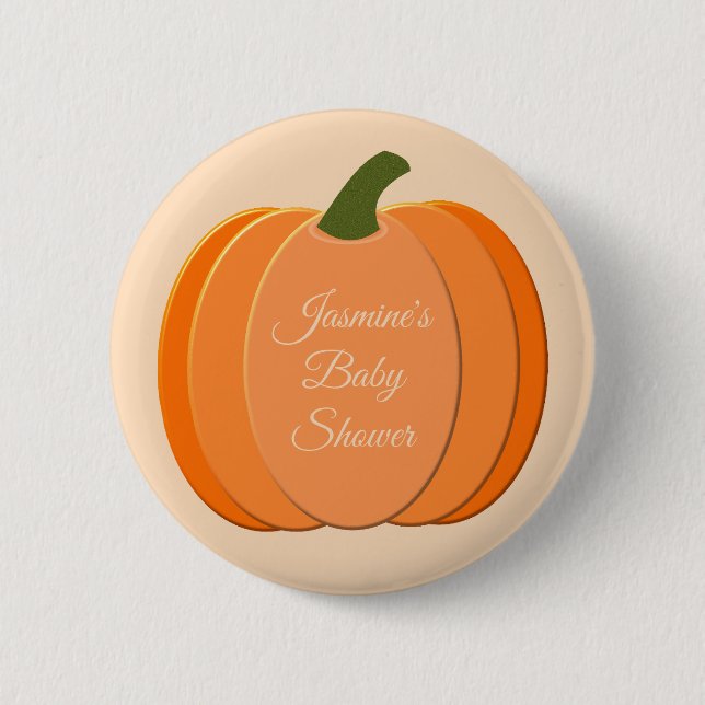 Cute Orange Gender Neutral Pumpkin Baby Shower Button (Front)