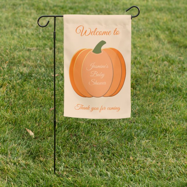 Cute Orange Gender Neutral Pumpkin Baby Shower Garden Flag (In SItu)