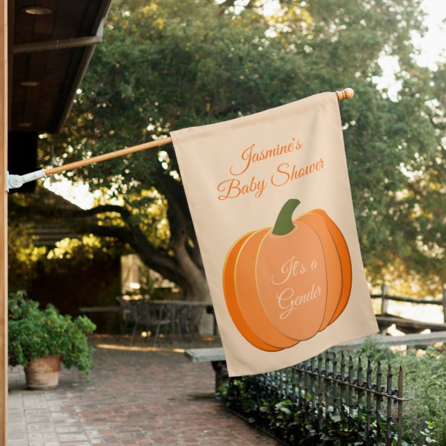 Cute Orange Gender Neutral Pumpkin Baby Shower House Flag (In SItu)