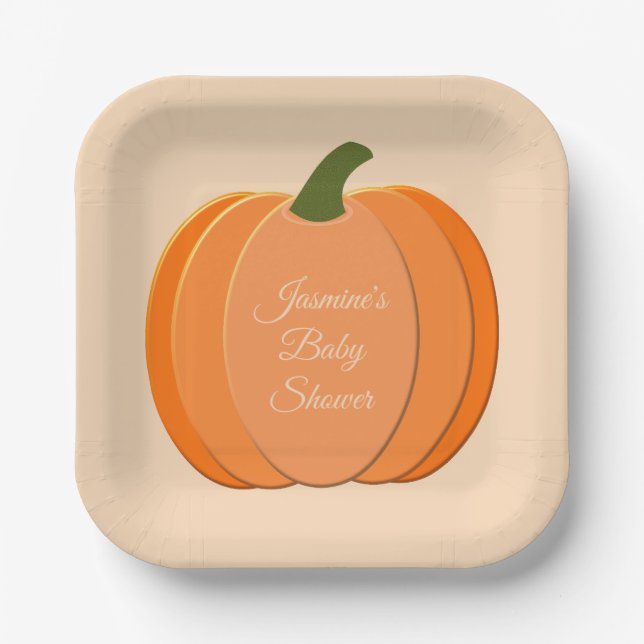 Cute Orange Gender Neutral Pumpkin Baby Shower Paper Plates (Front)