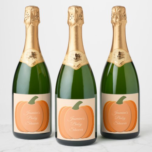 Cute Orange Gender Neutral Pumpkin Baby Shower Sparkling Wine Label