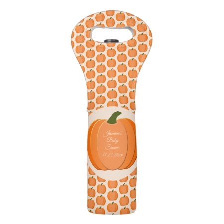 Cute Orange Gender Neutral Pumpkin Baby Shower Wine Bag