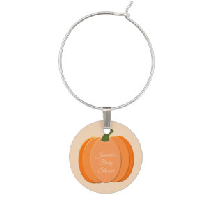 Cute Orange Gender Neutral Pumpkin Baby Shower Wine Charm