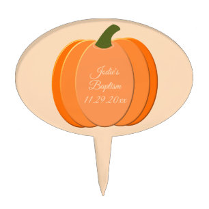 Cute Orange Gender Neutral Pumpkin Custom Baptism Cake Topper
