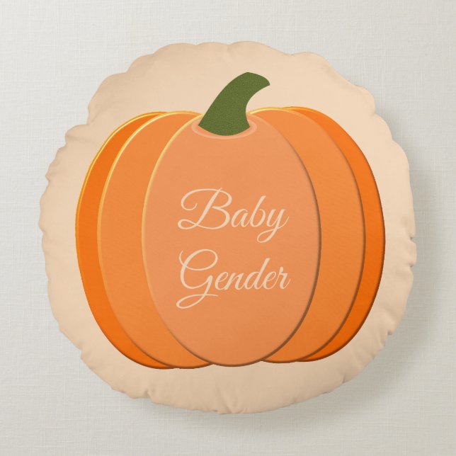 Cute Orange Gender Neutral Pumpkin Custom Birth Round Pillow (Front)