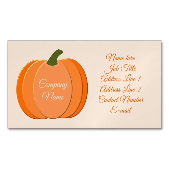 Cute Orange Gender Neutral Pumpkin Custom Business Card Magnet (Front)