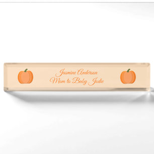 Cute Orange Gender Neutral Pumpkin Custom Desk Name Plate