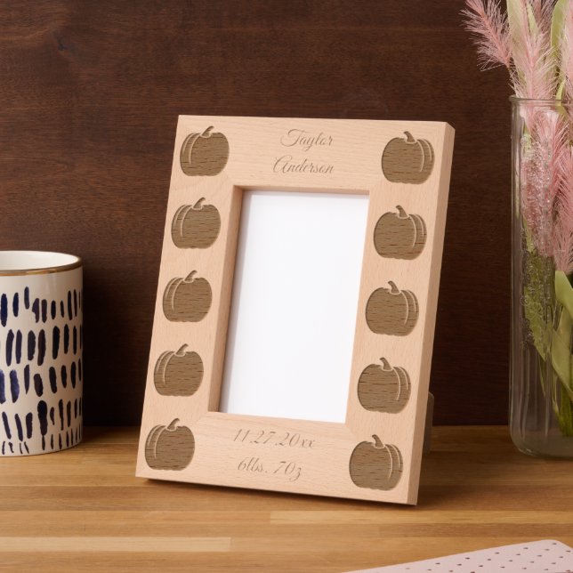 Cute Orange Gender Neutral Pumpkin Custom Engraved Frames (Left)